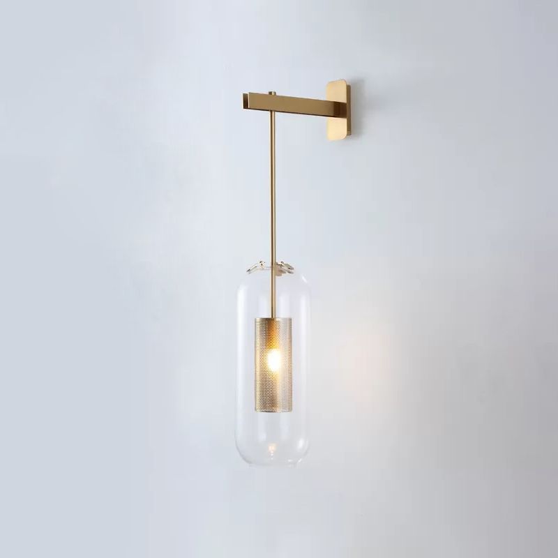 Applique murale de crayon en laiton moderne avec application de lampe de pendaison de mur en verre cylindrique
