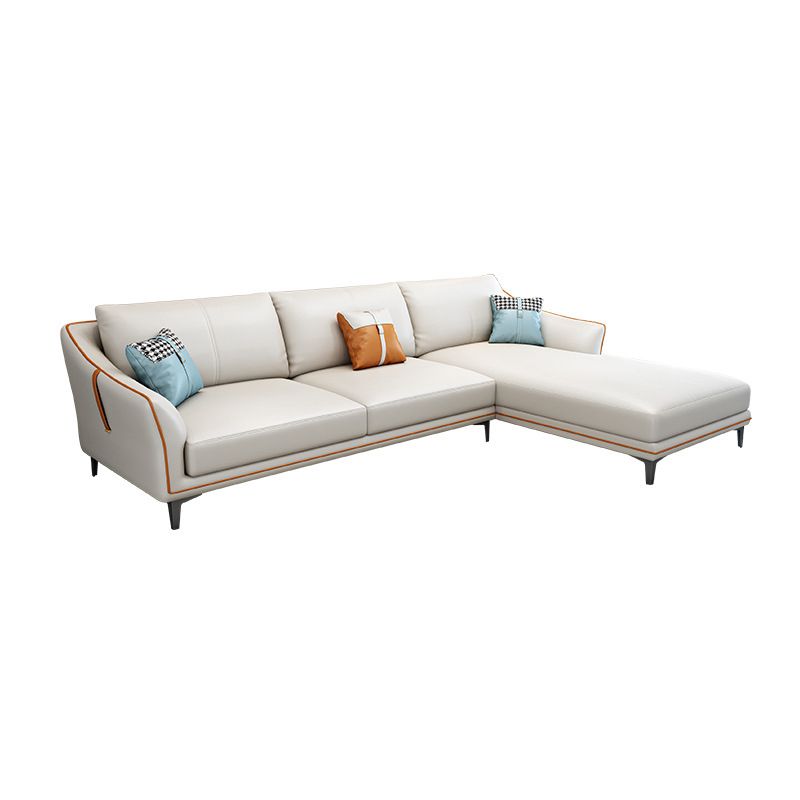 Mid Century Modern Faux Leather Sofa Sloped Arm Sofa with Pillows