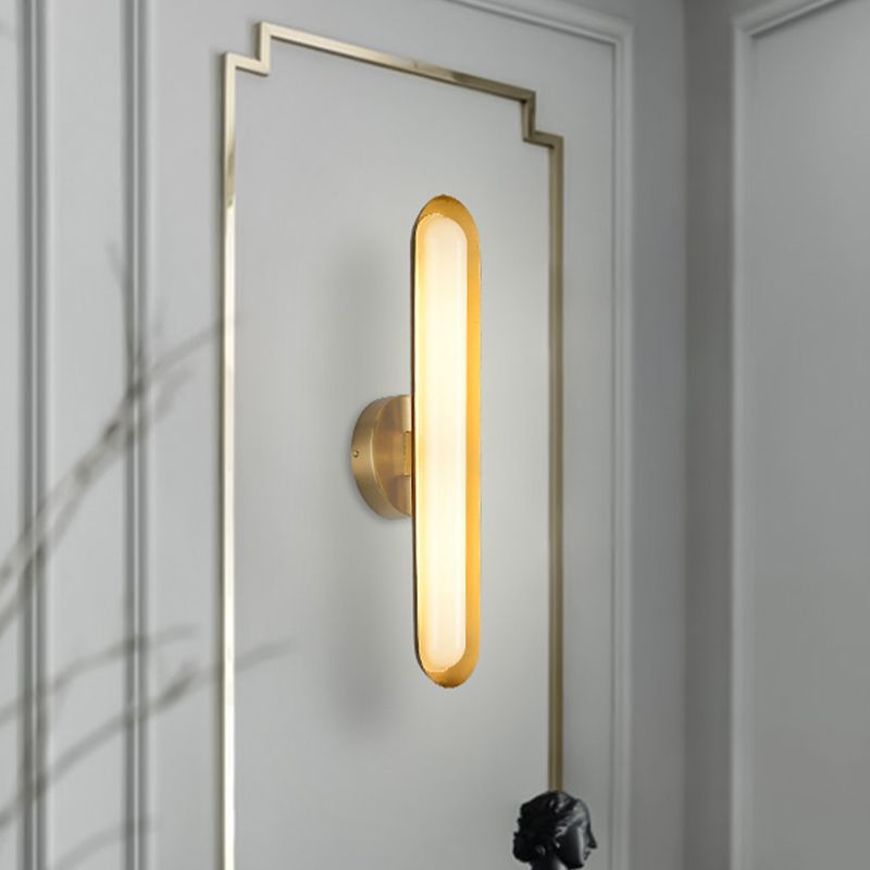 Oval Metal Wall Light Fixture Modern LED Gold Sconce Wall Lighting with Acrylic Shade for Bedroom