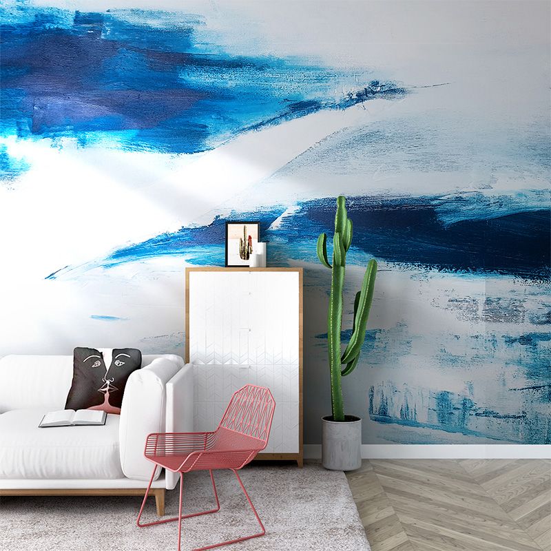 Non-Woven Murals Full Size Blue and White Inspiring Sea Wave Wall Art, Made to Measure