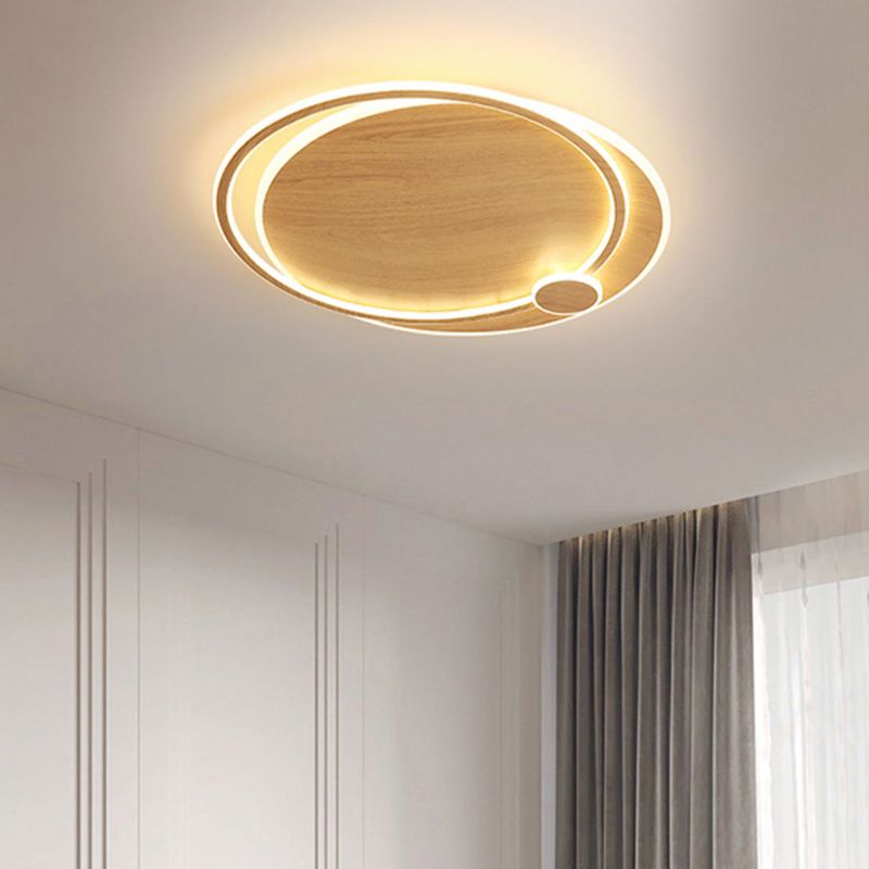 Modernism Round Flush Mount Ceiling Light Fixture in Wood Color for Bedroom