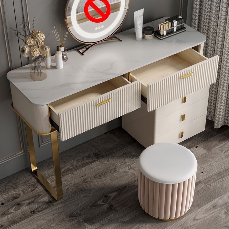 Beige Make-up Vanity Metal Dressing Table Stool Set with Drawers