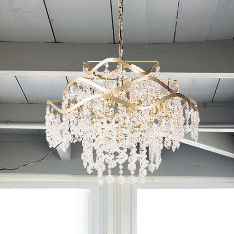 Waterval plafond kroonluchter modernisme helder kristal 4 koppen messing hangende lamp armatuur