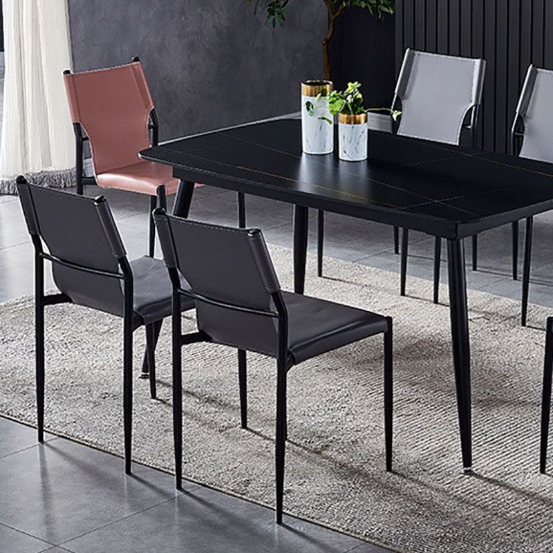 Silla con respaldo sólido sin brazos de estilo industrial para cocina, silla lateral de comedor de cuero
