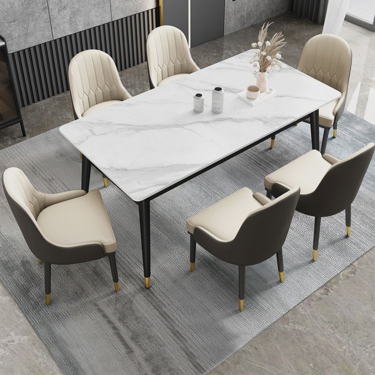 Minimalist Style Sintered Stone Dining Set with Traditional Height Table and 4 Black Legs Base