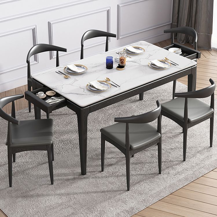 Modern White & Black Sintered Stone Dining Set Rectangle Shape Standard Dining Set for Kitchen