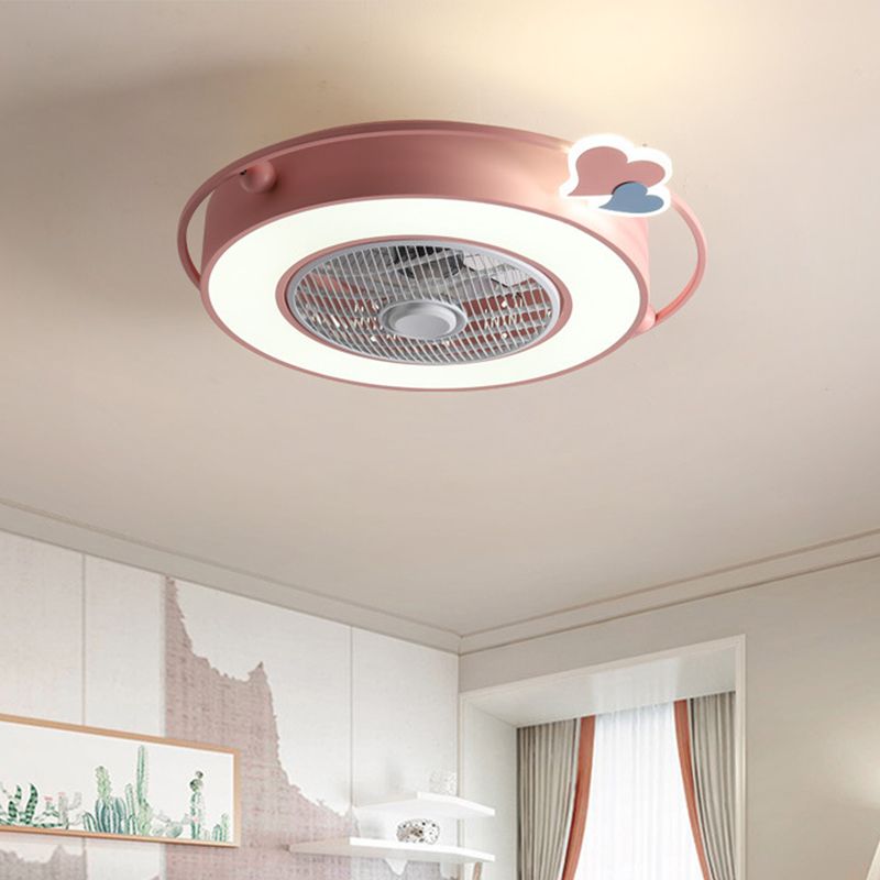Fan Blue/Pink LED Afferty Acrilico SEMILE SEMI SEMI SEMI SEMI SEMI FLUSHETTO CON ORNAZIONE DI CUORE/CLOUP TOUND/AMORE, larghezza 23,5 "