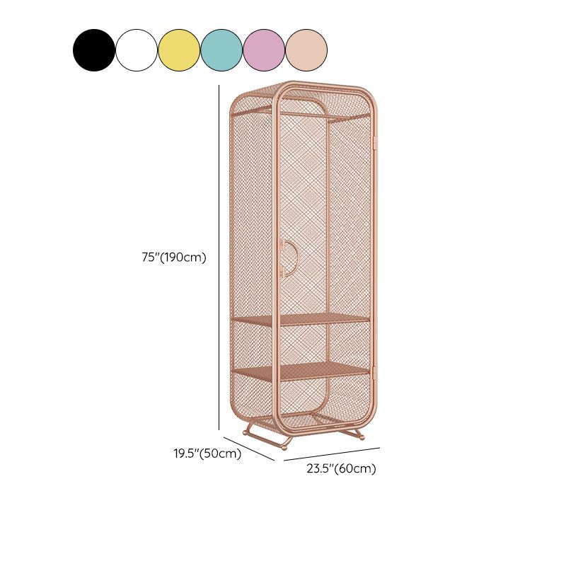 Modern 2-door Wardrobe Armoire Steel Storage Cabinet with 2 Shelves and Clothes Rail