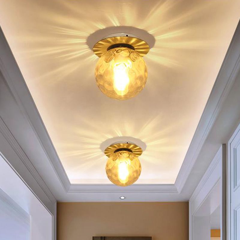 Gray/White/Green/Wood Finish Orb Light Fixture Ceiling Nordic 1 Head Close to Ceiling Light with Clear Hammered Glass Shade