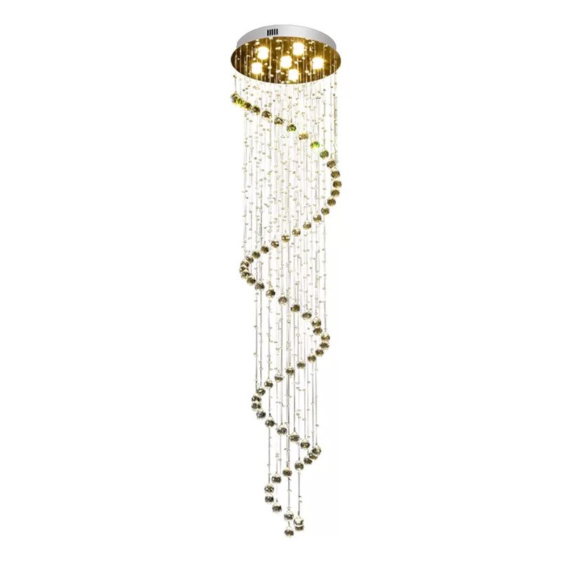 Edelstahl Spirale Deckenleuchte Contemporary 6 Bulben 86.5 " Tall Crystal Beaded Flush Mount