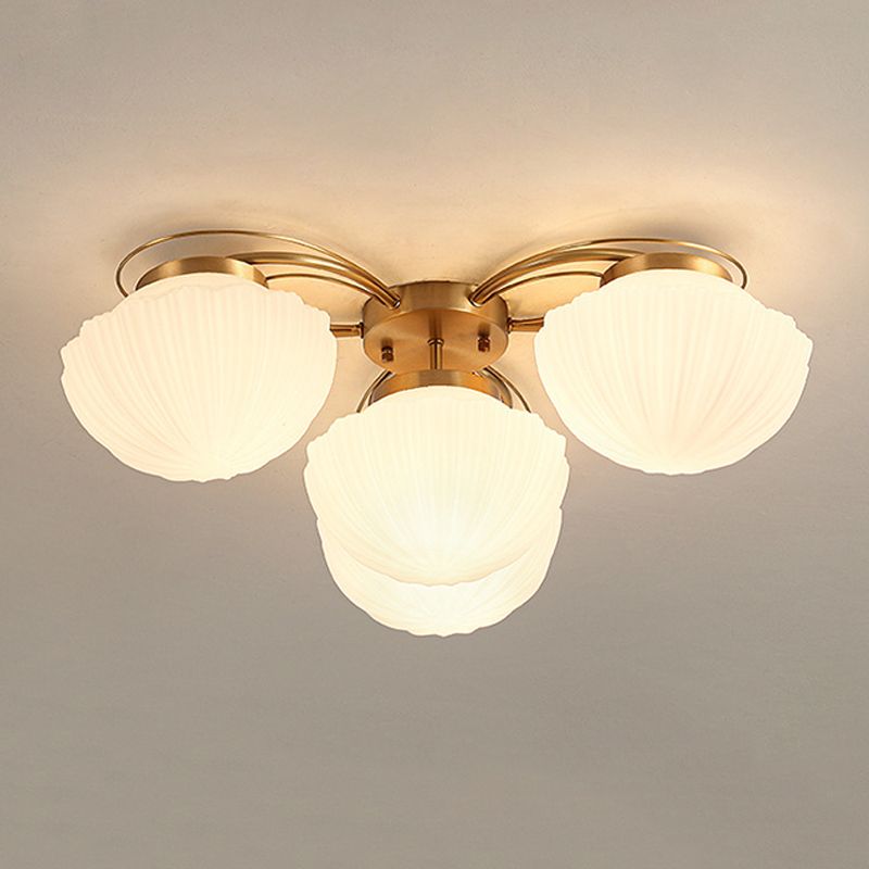 Bowl Shape Flush Light Modern Style Glass 3 Lights Flush Ceiling Light in White