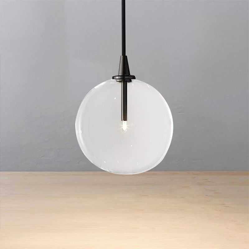 Global Pendant Light Post-Modern Clear Glass 5"/6"/8" Wide Led Black/Gold Hanging Lamp for Dining Room