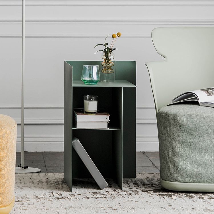 Metal Abstract End Table Mid-Century Corner Table with Shelf