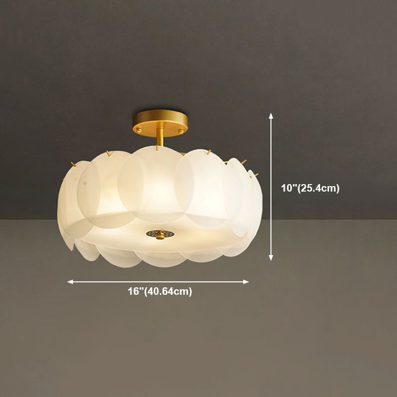 Gold Metal Semi Flush Lamp Modern Multi-Head Bedroom Ceiling Lighting with Glass Shade