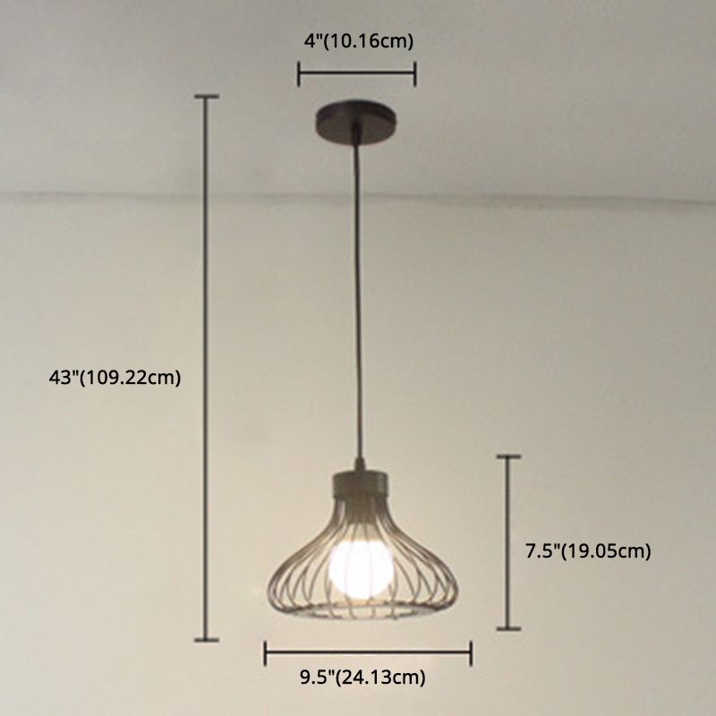 Pear Shape Metal Frame Mini Hanging Lamp Industrial Style Single Bulb Pendant Light for Hallway Staircase