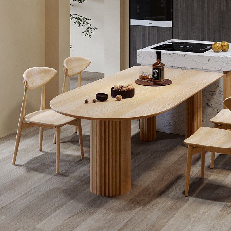 Free Form Dining Table Modern 3 Legs Wood Color Fixed Table of Solid Wood