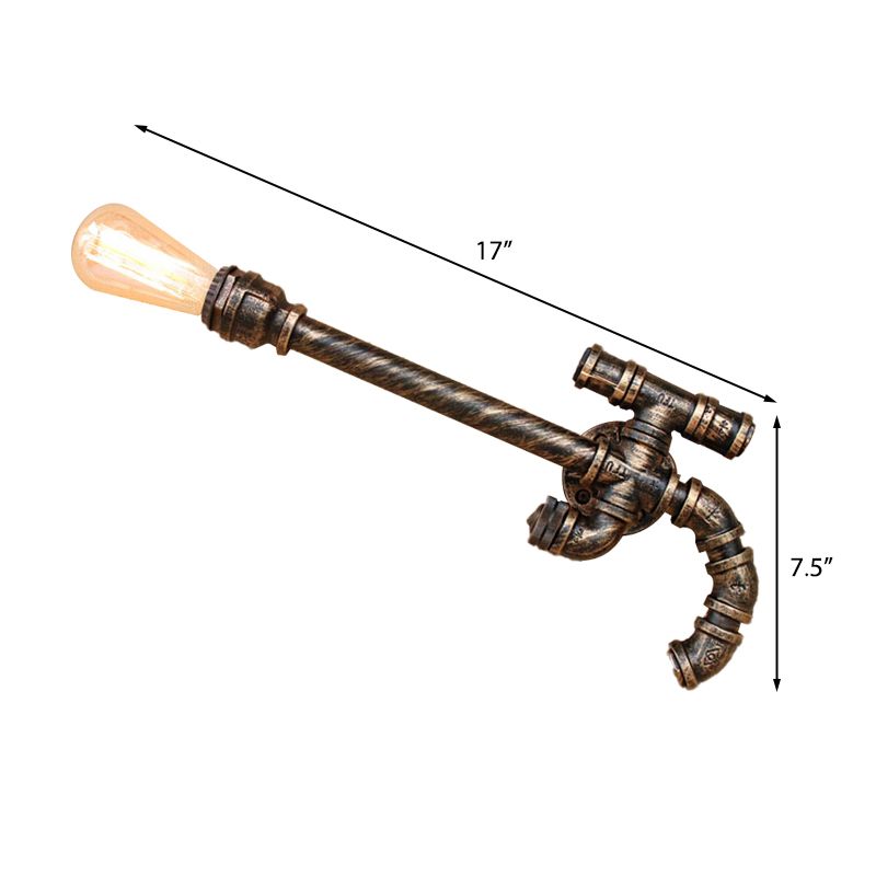 1 Bulb Gun Shaped Wall Sconce with Pipe Design Warehouse Style Antique Bronze Iron Wall Mounted Light