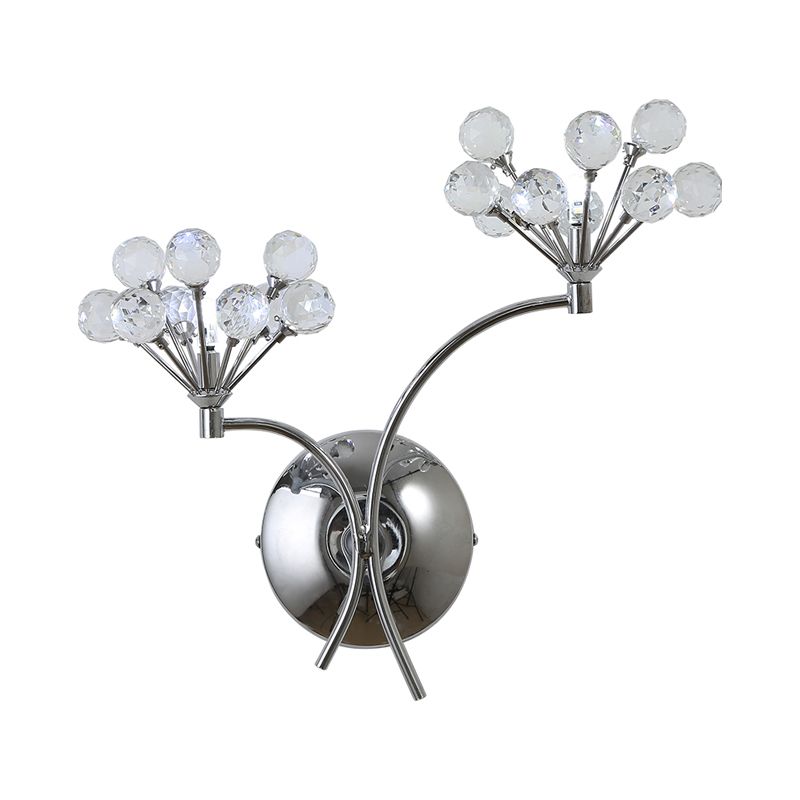Crystal Orbs Floral Wall Lighting Modern Style 2 Lights Living Room Sconce Light Fixture in Chrome