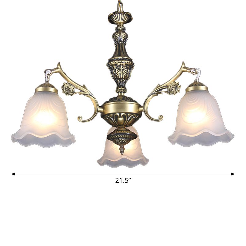 Ruffle Bedroom Hanging Light Kit Traditional Frosted Glass 3-Light Bronze Finish Chandelier
