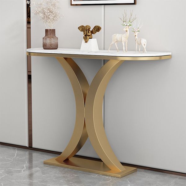 Glam Console Table Half Moon Marble Accent Table , 12 Inch Wide