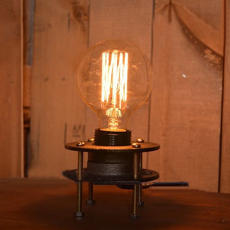 Farmhouse Mini Tischbeleuchtung 1 Kopf Schmiedeeisen stehende Tischlampe mit nackter Glühbirne in Schwarz