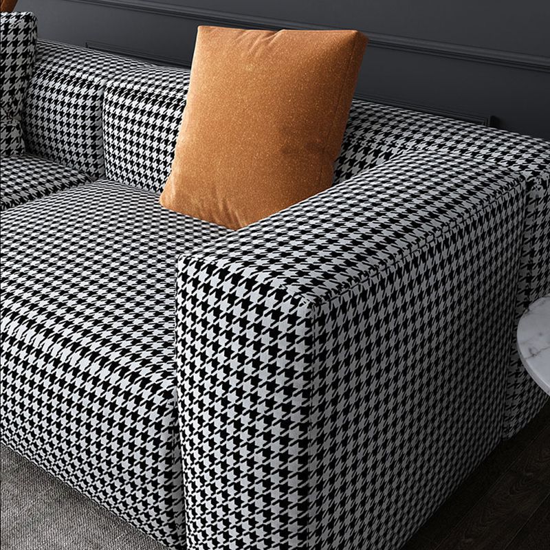 Fabric Modern Houndstooth Pattern Sofa Tuxedo Arm Sofa with Pillows