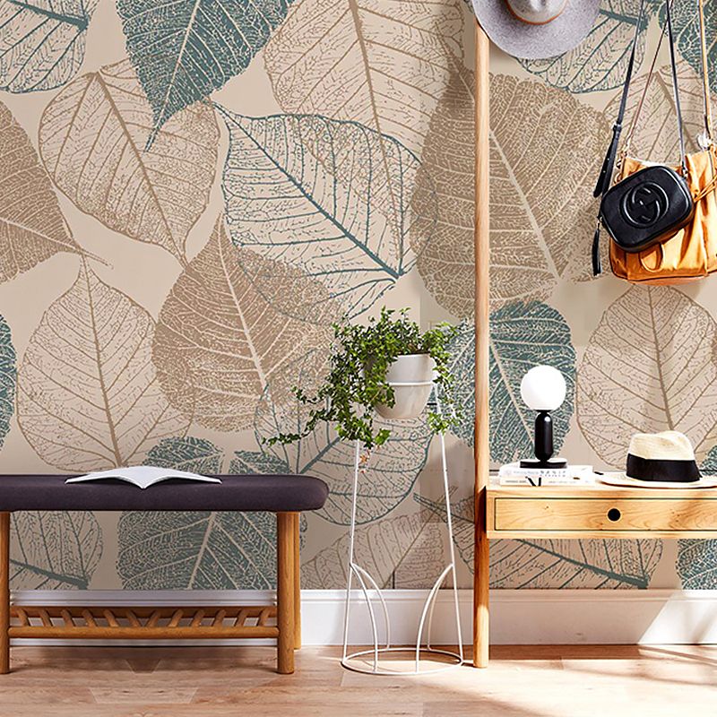 American Blue and Brown Mural with Autumn Leaf Design for Living Room and Gallery, Non-Woven Material