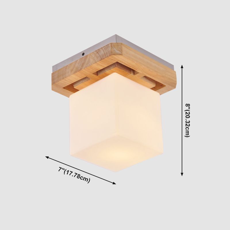 Glass Shade Ceiling Light Fixture Nordic Style Wooden Aisle Ceiling Mounted Light