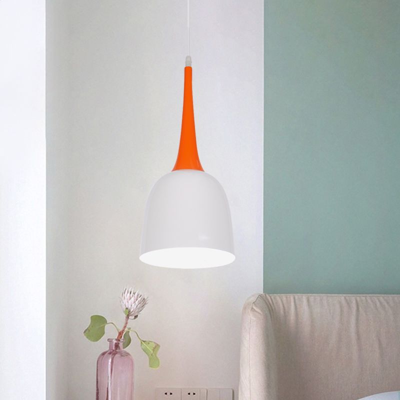 Black/White/Pink Bell Pendulum Light Macaron Single Iron Down Lighting Pendant with Orange Tapered Grip