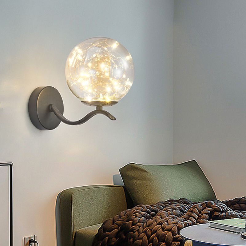 Globe Wrought Iron LED Wall Lamp in Modern Creative Style Glass Wall Light for Interior Spaces