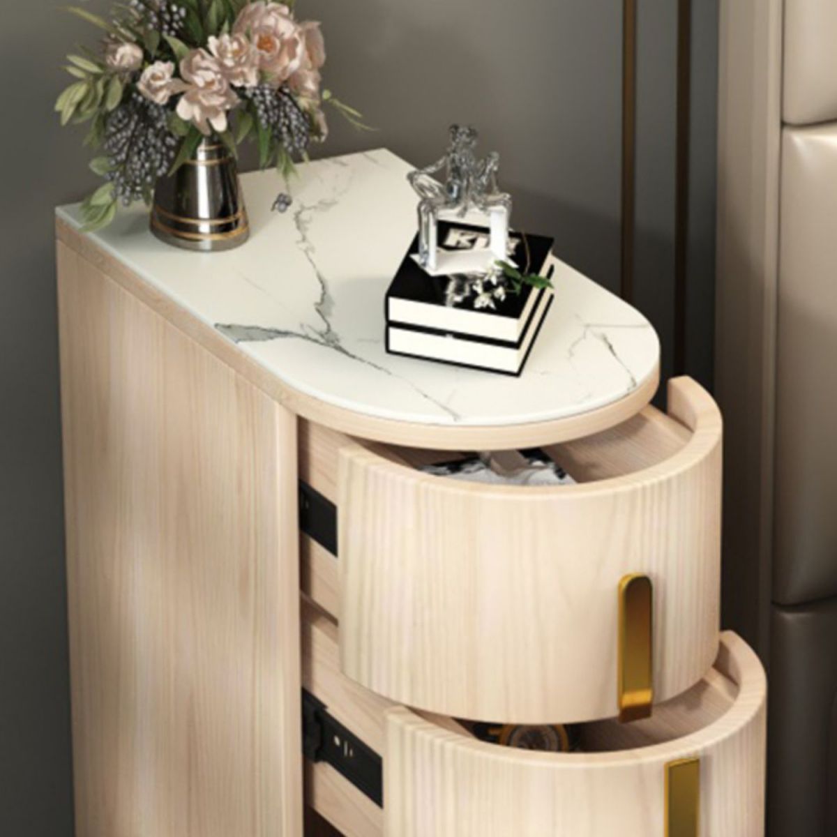 Glam 22.4-inch Tall Stone Top End Table Brass 4 Legs Sofa Side Table