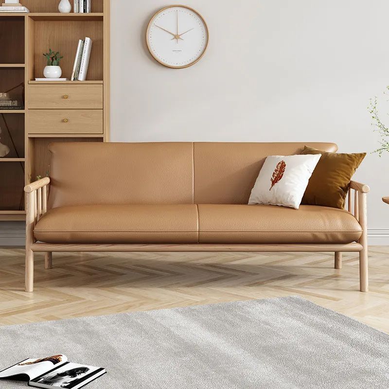 Faux Leather Sofa 28.74" D x 30.31" H Square Arm Sofa for Living Room