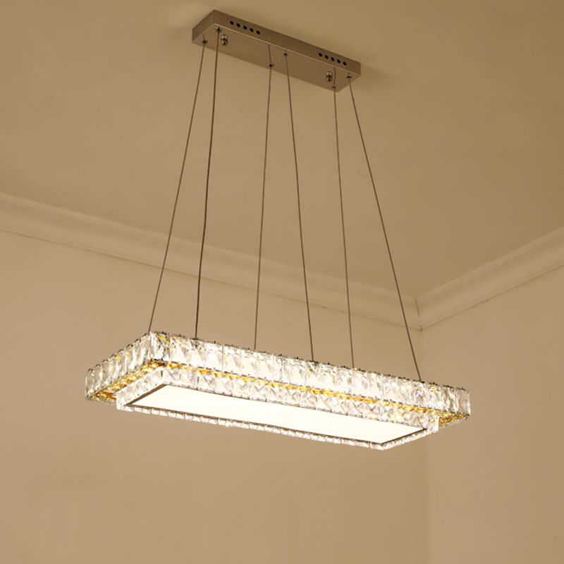 Clear Crystal Blocks Rectangle Suspension Light Modern Dinning Room LED Island Lighting