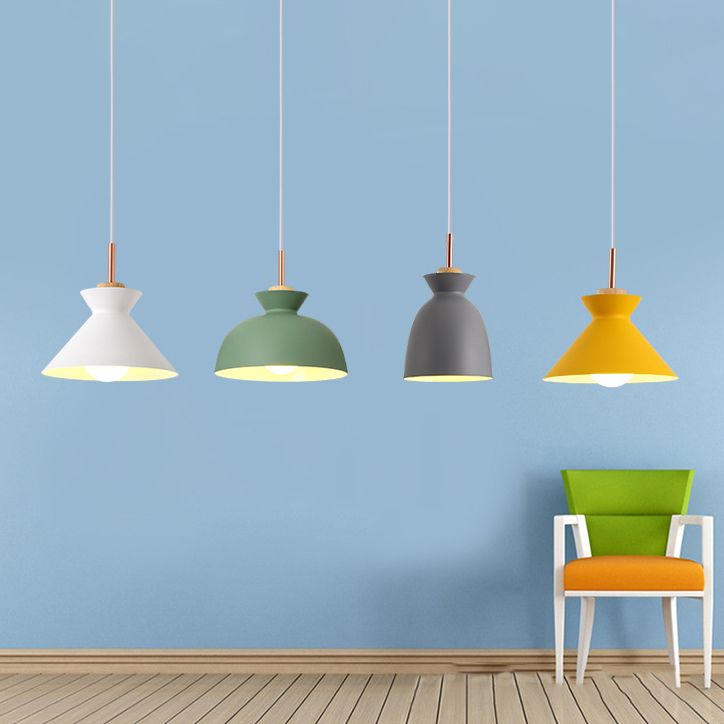 Pink/Yellow/Green Bowl Shade Ceiling Fixture Modern Style Metal 1 Light Dining Table Pendant Light