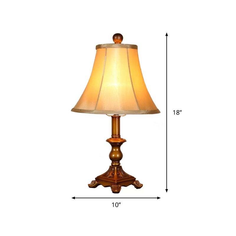 Khaki Flare Nightstand Lamp Traditional Fabric Single-Bulb Family Room Table Light