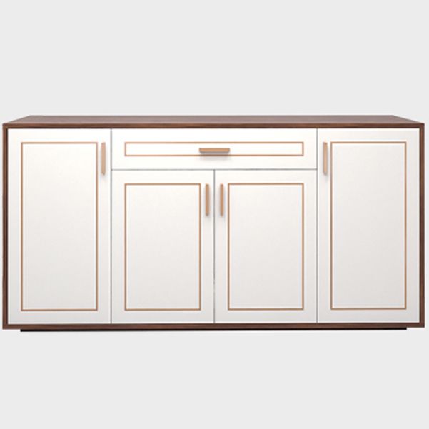 White Engineered Wood Sideboard Modern Adjustable Shelving Credenza with Drawer