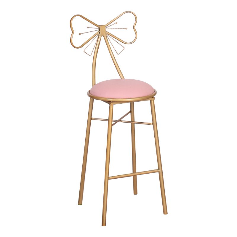 Nordic Armless Backrest Counter Stool Iron Cafe Bar Stool with Leather Cushion and Pedal