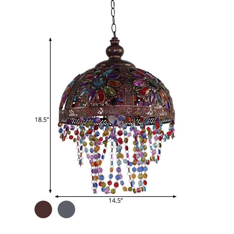 1 Light Pendant Light Art Deco Dome Metal Ceiling Hang Fixture in Silver/Rust for Living Room