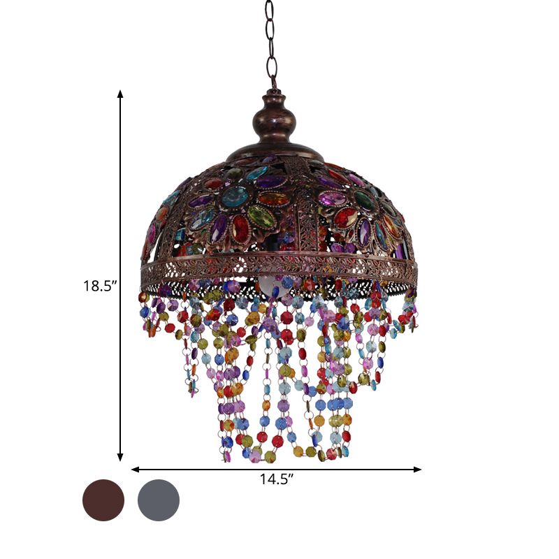 1 Lichte hanglamp Licht Art Deco Dome Metalen plafond Hang Fixture in zilver/roest voor woonkamer