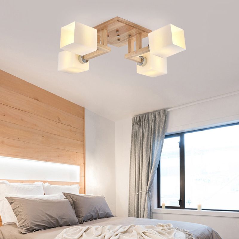Glass Square Shape Flush Ceiling Light Modern Multi Lights Flush Light Fixtures in Brown