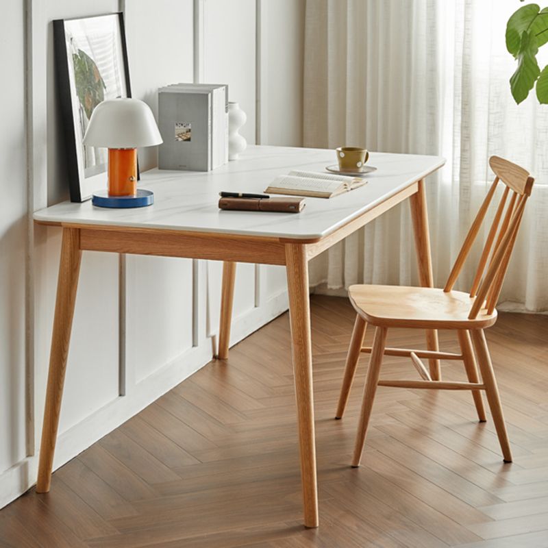 Modern Solid Wood Legs Dining Table Rectangle Stone Top Dining Table