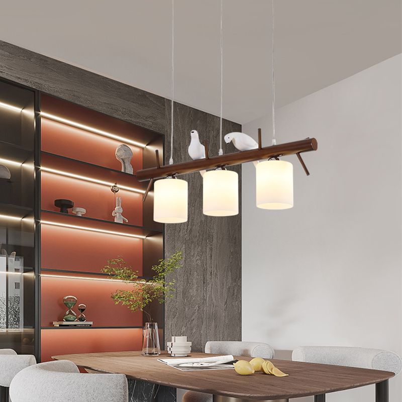 Modern Style Cylinder Island Lights White Glass 3-Light Pendant Lights