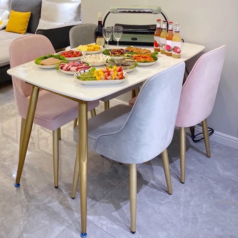 Scandinavian Sintered Stone White Dining Set Rectangle Standard Dining Set for Kitchen