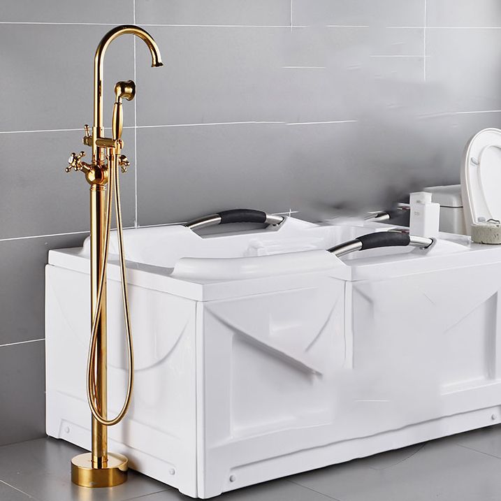 Modern Gold Bath Faucet Trim Floor Mounted High Arc Tub Faucet