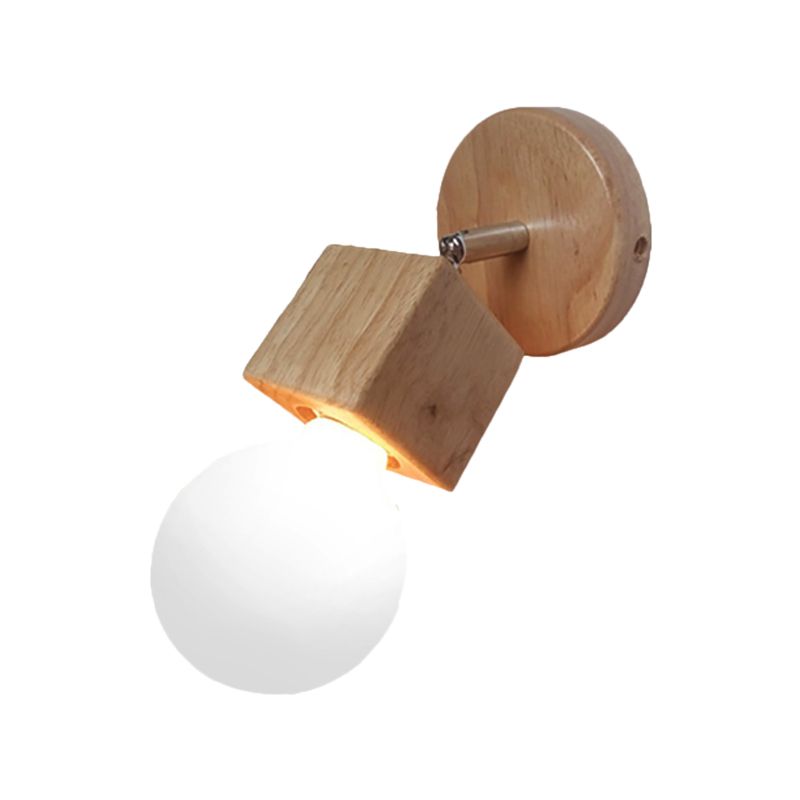 Schwarz/Weiß 1 Kopfwandlicht Leuchte Industriestil Holz quadratische Wandmontage Licht mit kreisförmiger Rückenplatte