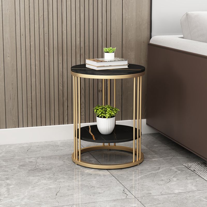 Stone Accent Table Nightstand Open Storage Nightstand for Bedroom
