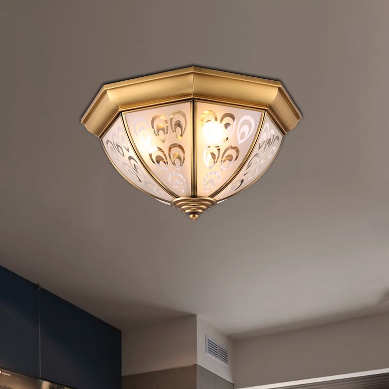 Messing 3/4 Köpfe Unterputzlampe Kolonialismus Sandgestrahlte Glasschale Deckenleuchte für Arbeitszimmer, 15"/19" B