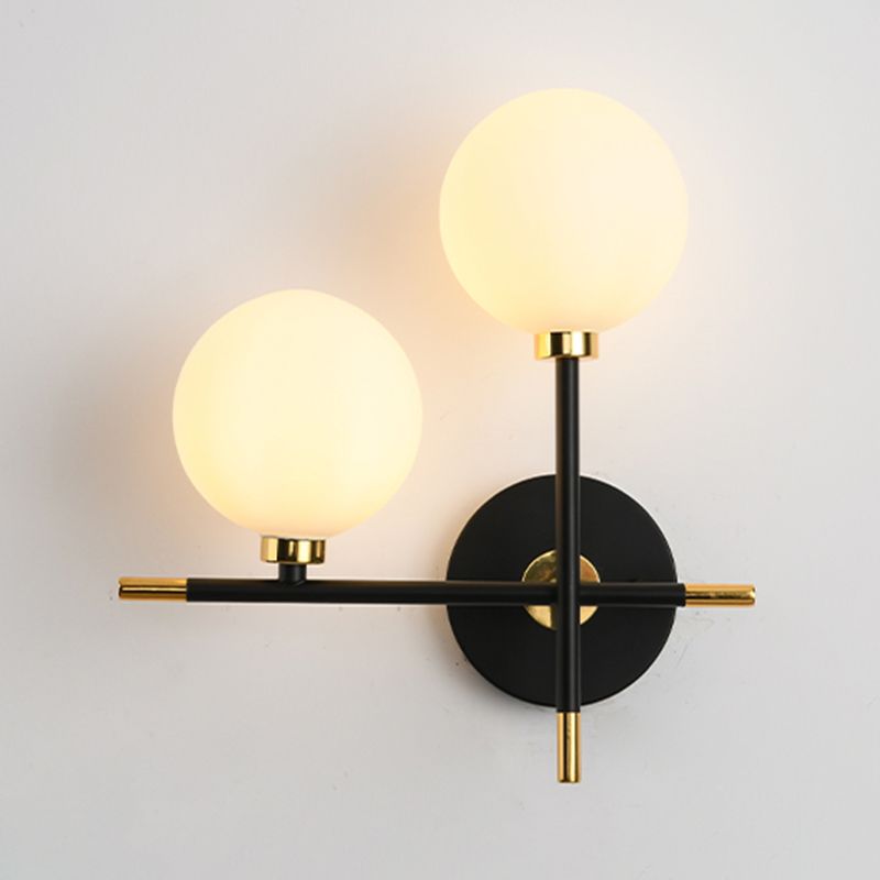 Black Gold Wall Mount Lamp Modern Style Spherical with Glass Shade for Bedroom