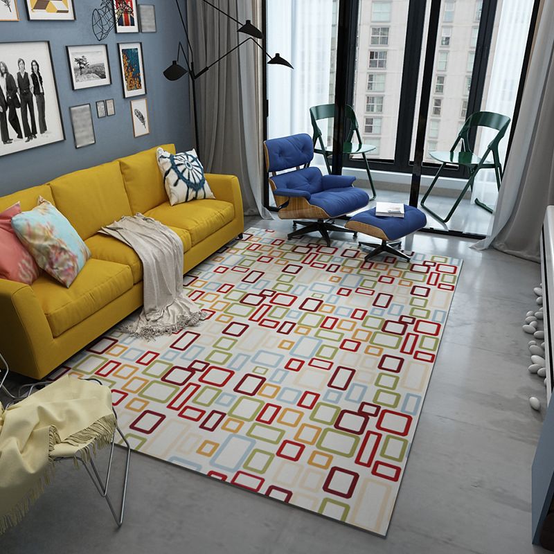 Dark Navy Modern Rug Polyester Line Indoor Rug Washable Rug for Living Room