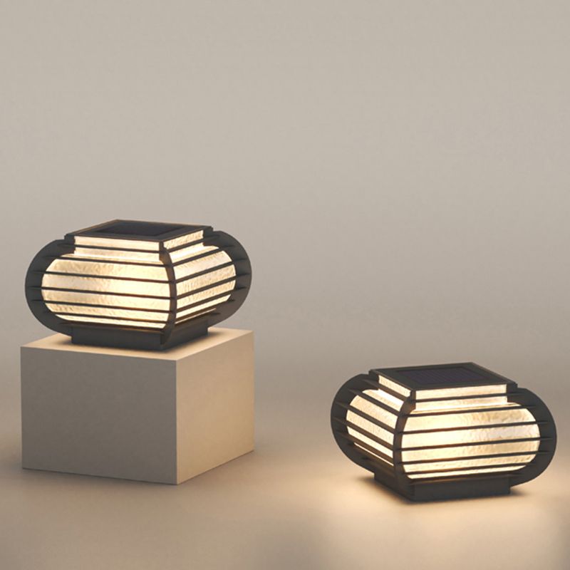 Drum Shape Metal Outdoor Light Modern 1 Light Solar Pillar Lamp in Black